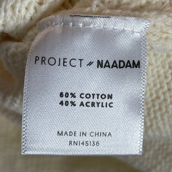 Project Naadam Womens Medium Sweater Ruffle Mock Neck Cream Cable Knit - Picture 10 of 12